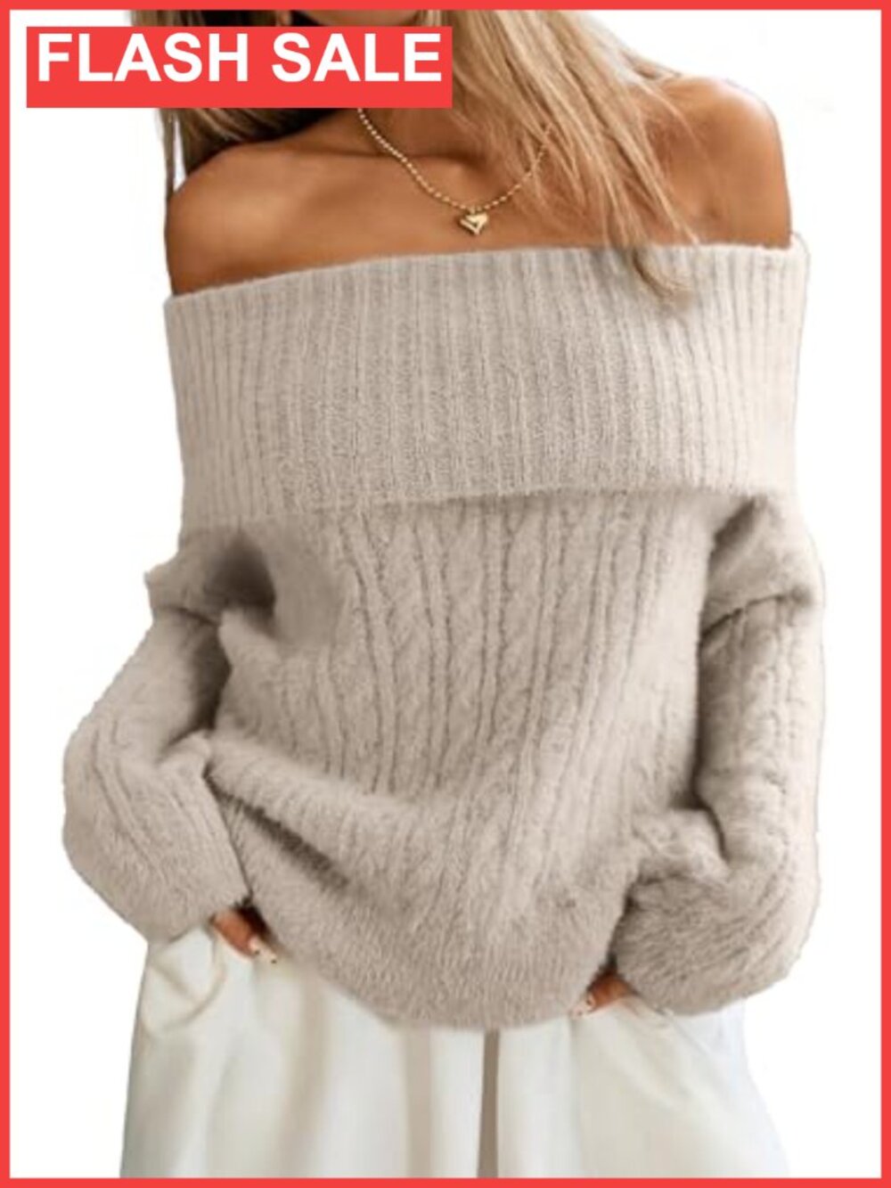 Off Shoulder Cable Knit Sweater Soft Oversized Pullover Women